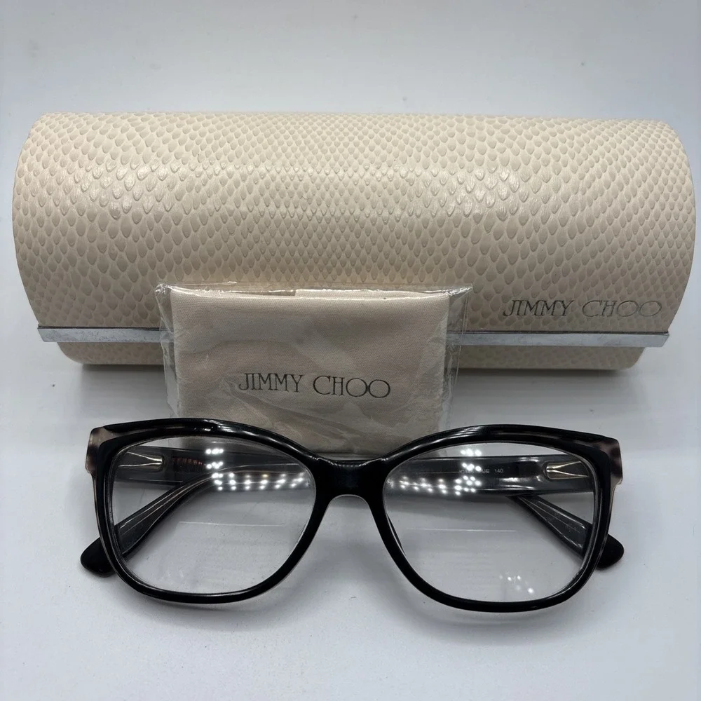 JIMMY CHOO JC146 PUE 53-15-140 EYEGLASSES BLACK/LEOPARD FULL RIM FRAME W/CASE